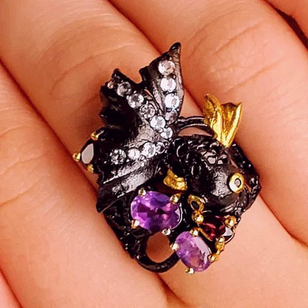 Amethyst Sterling & 14 kt Sea Life Ring